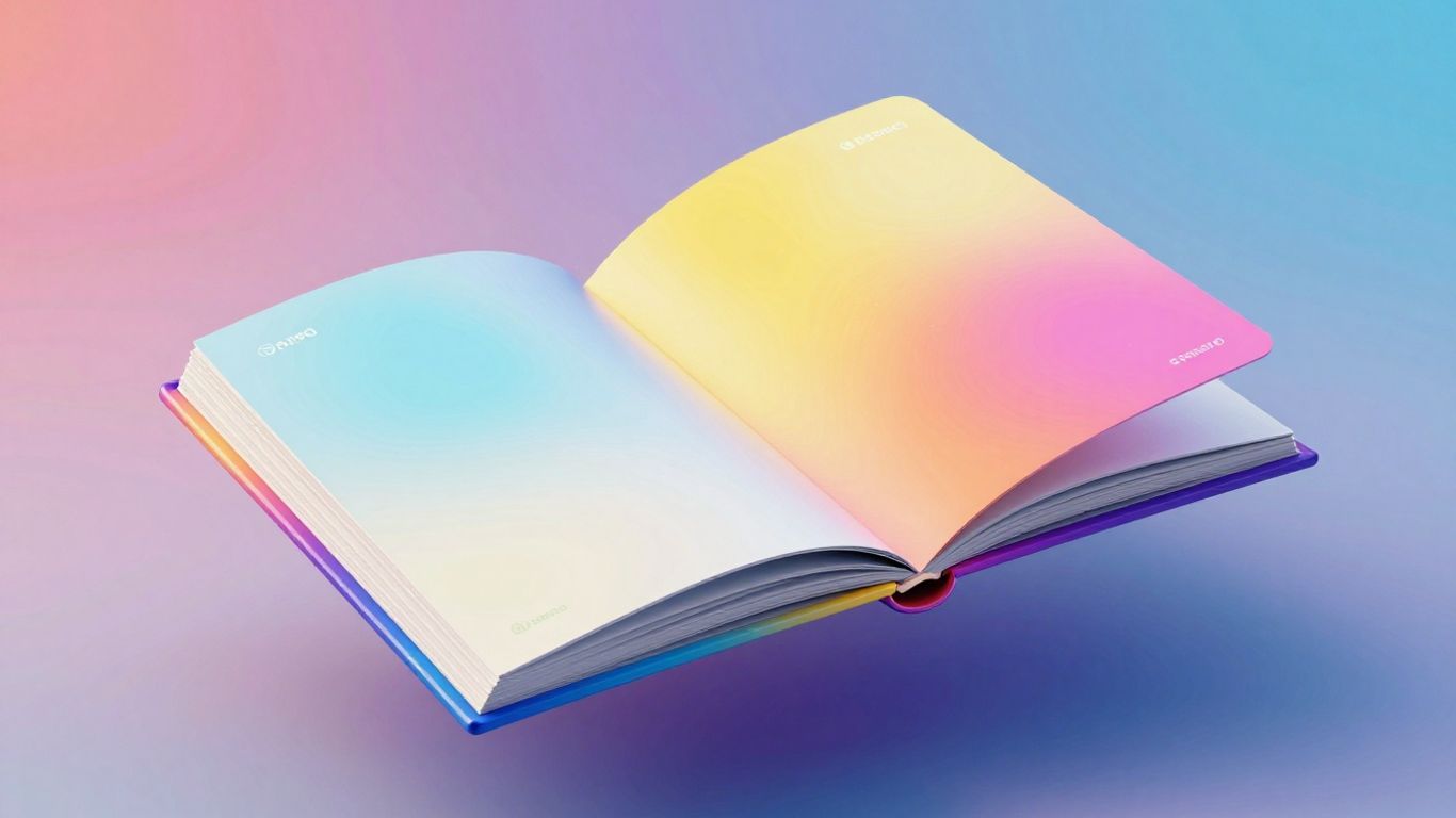 Digital flipbook in mid-air, pages turning.