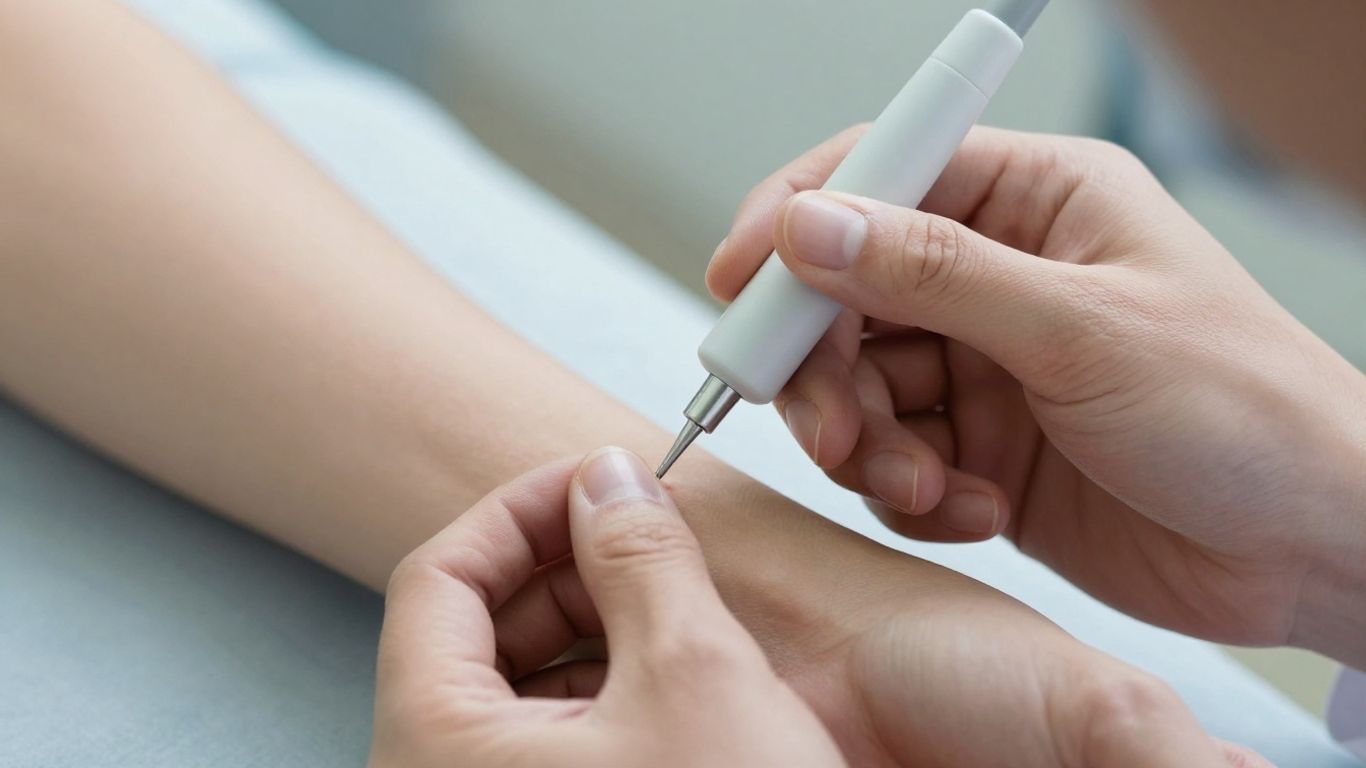 EMG test procedure on a patient's arm.