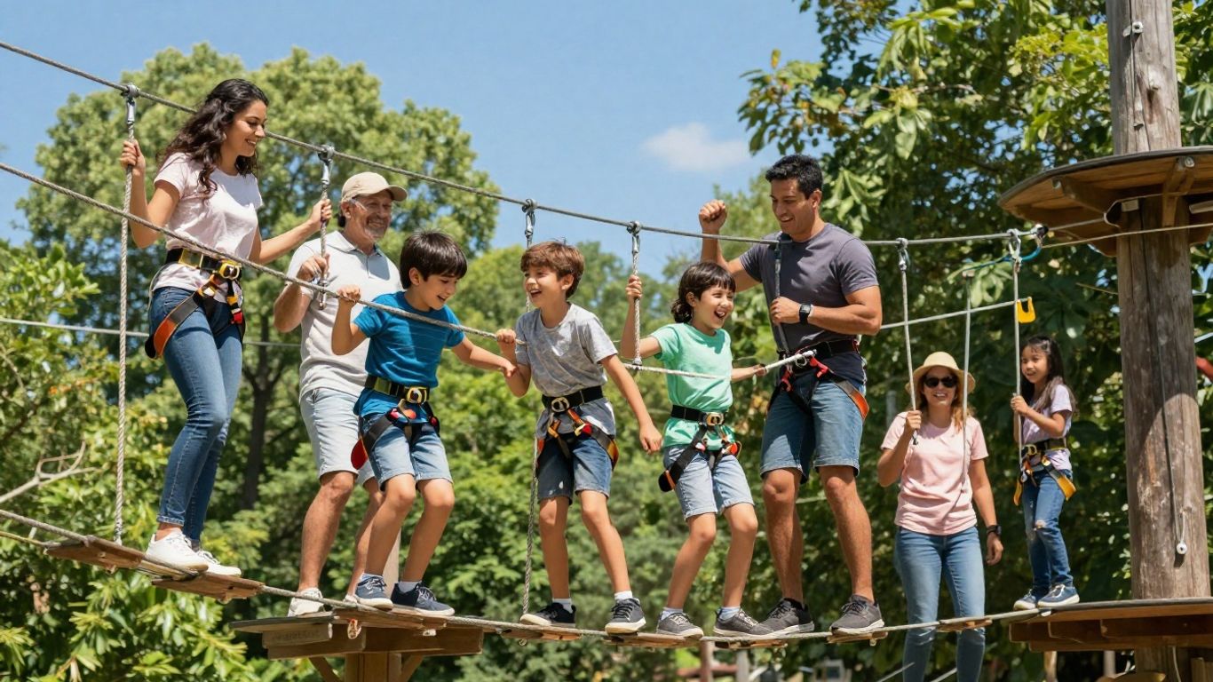 Gezin geniet van avontuurlijk dagje uit in de natuur.
