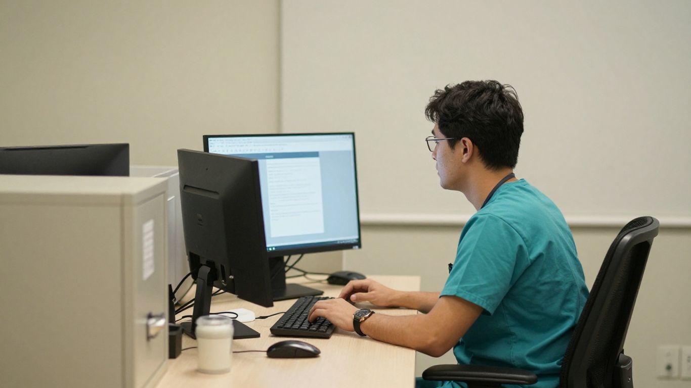 Secure healthcare billing workflow at a desk