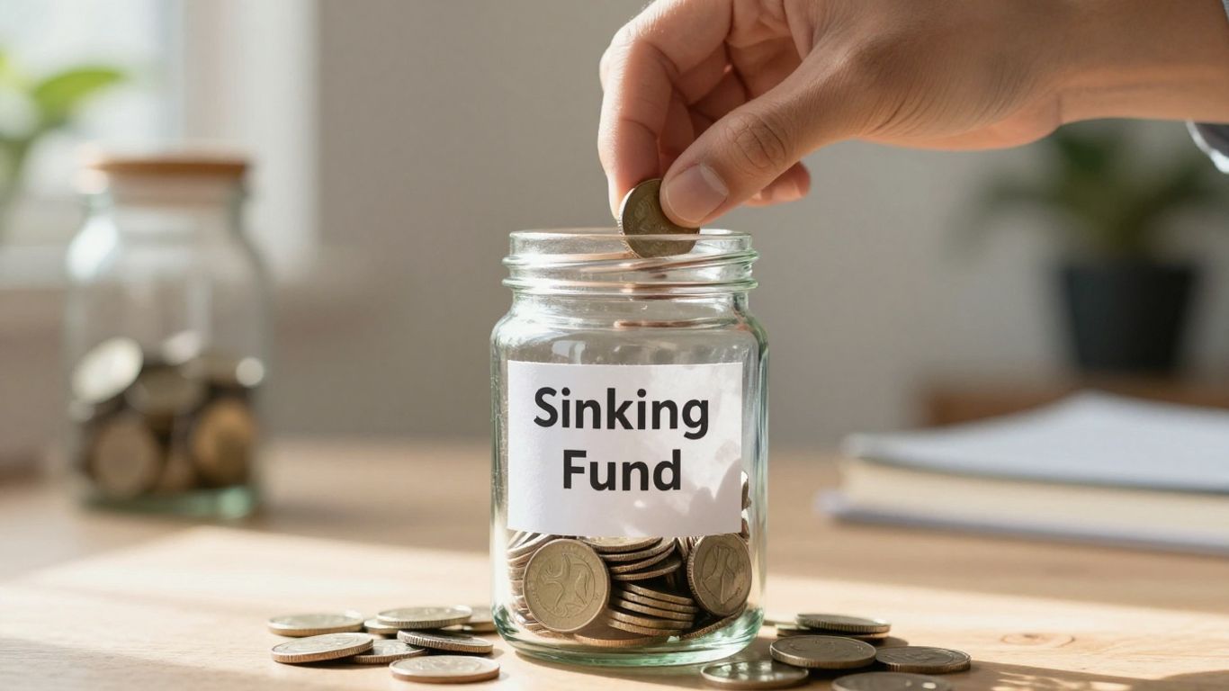 Person saving money in a sinking fund jar.
