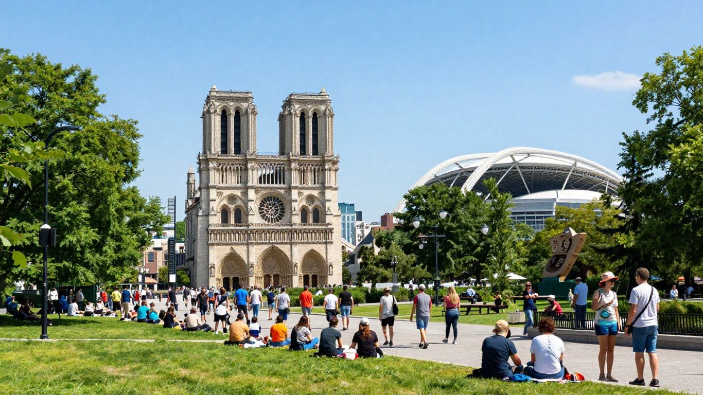 Montreal cityscape with landmarks and river