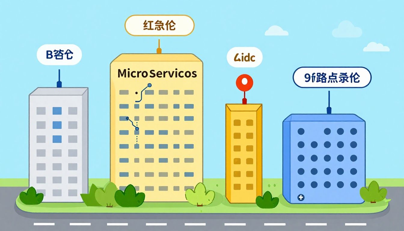Capa ilustrativa mostrando diversos blocos de código conectados entre si, simbolizando microsserviços em uma arquitetura moderna de backend