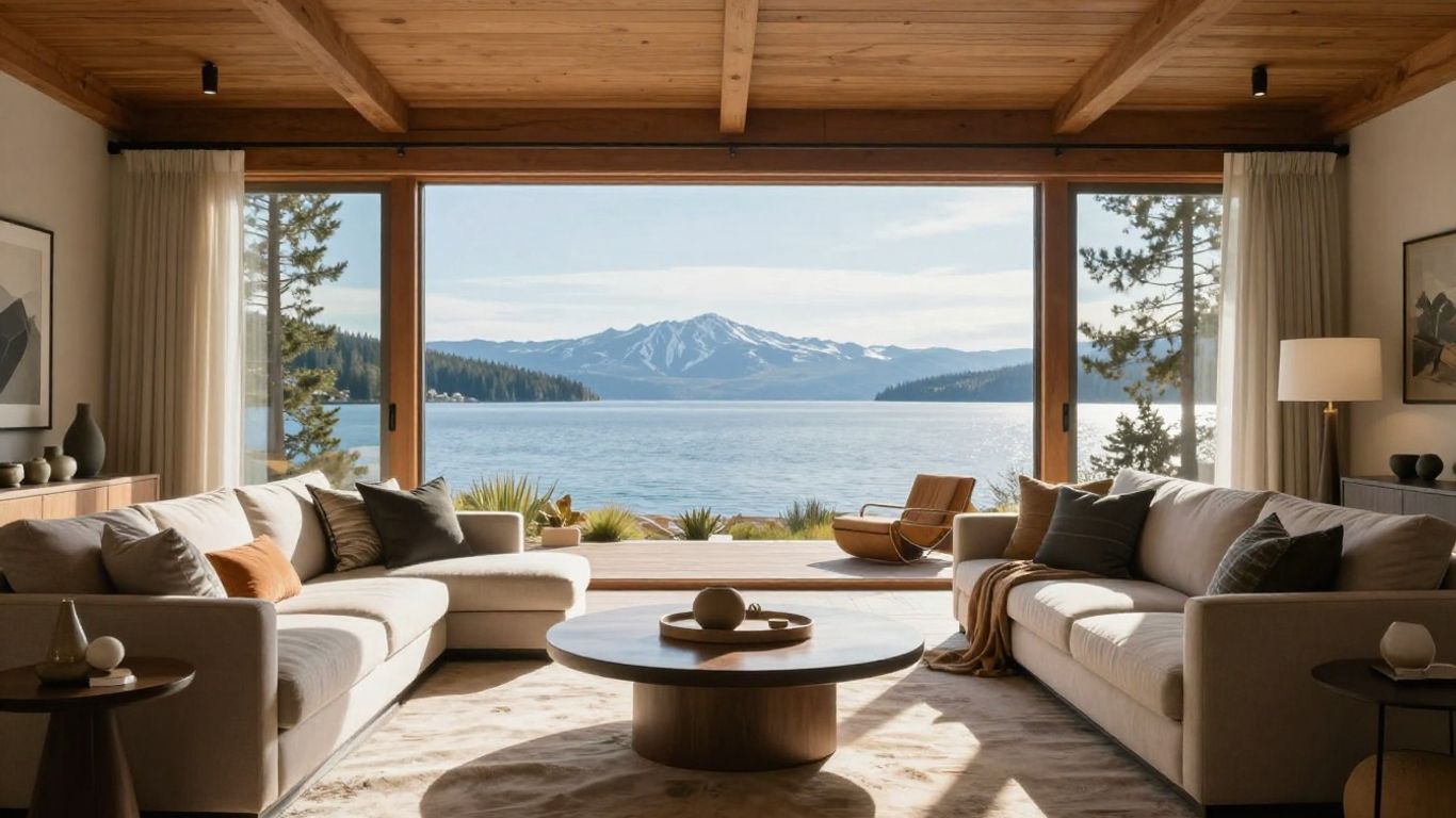 Lake Tahoe Airbnb furniture package living room view.