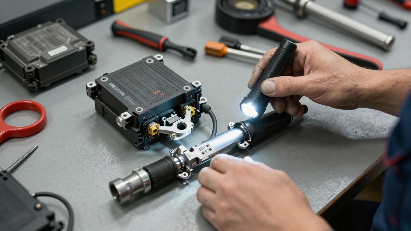 Close-up inspection of a used Audi component
