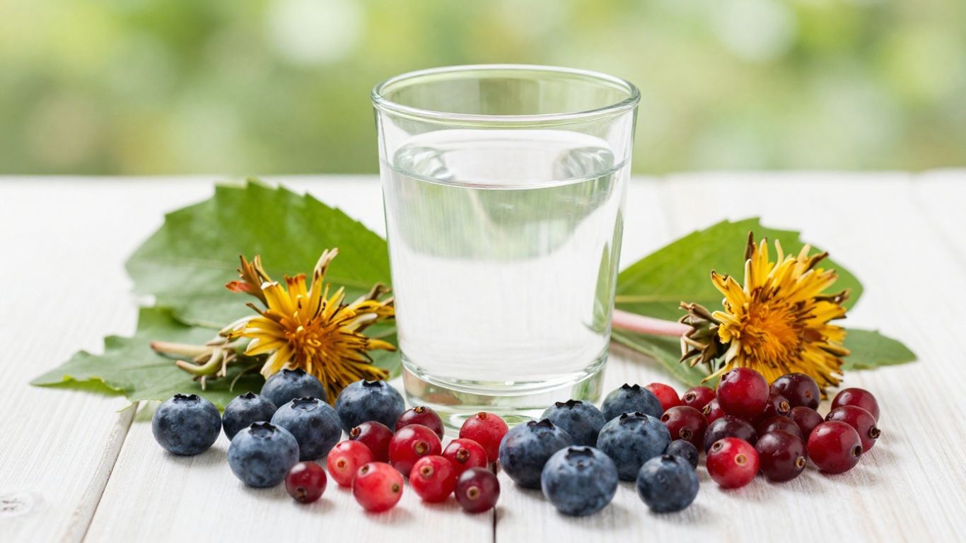 Natural ingredients for urinary tract health with water.