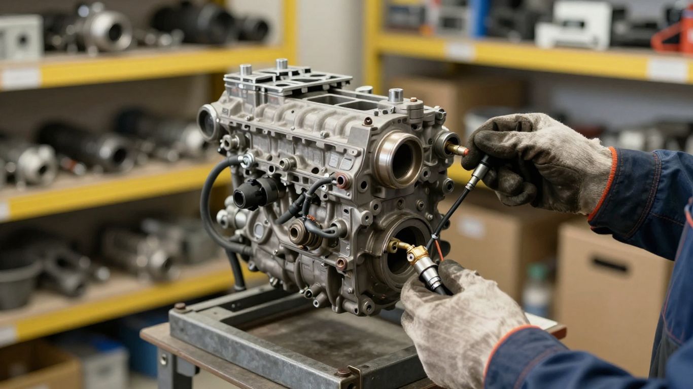 Used Suzuki engine on workshop stand
