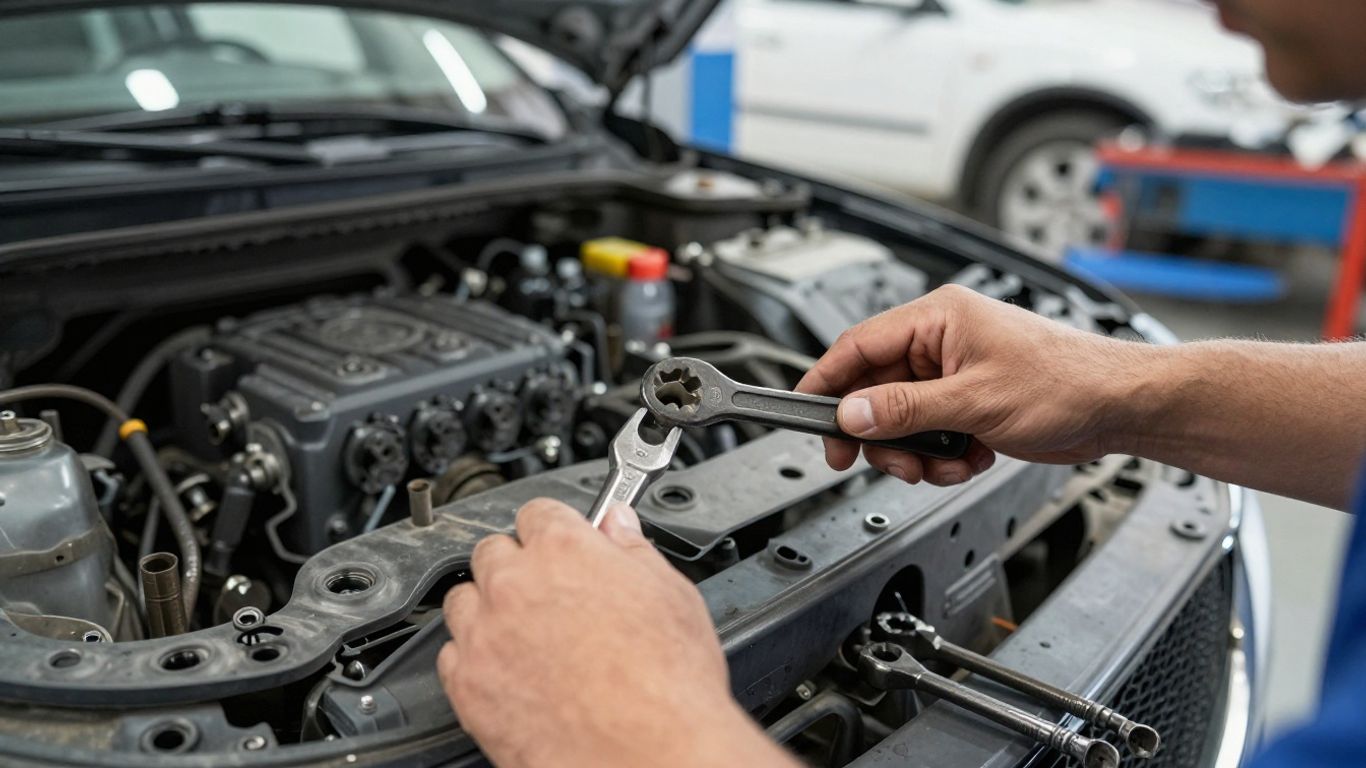 Mazda car parts being salvaged by a mechanic.