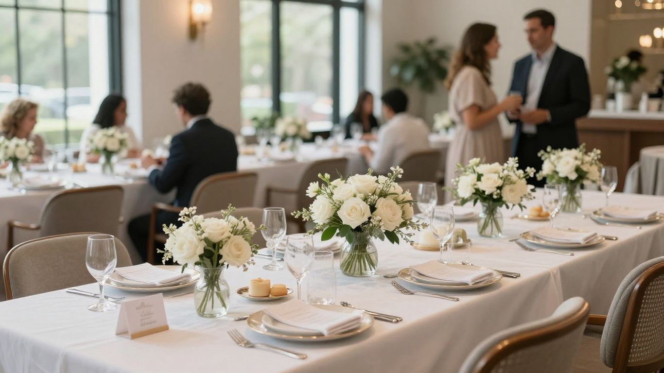 Elegant baby shower venue in Dallas with floral decor.