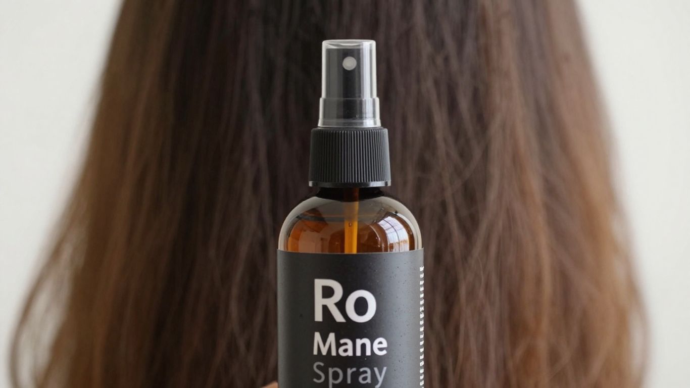 Ro Mane Spray bottle with healthy hair background.