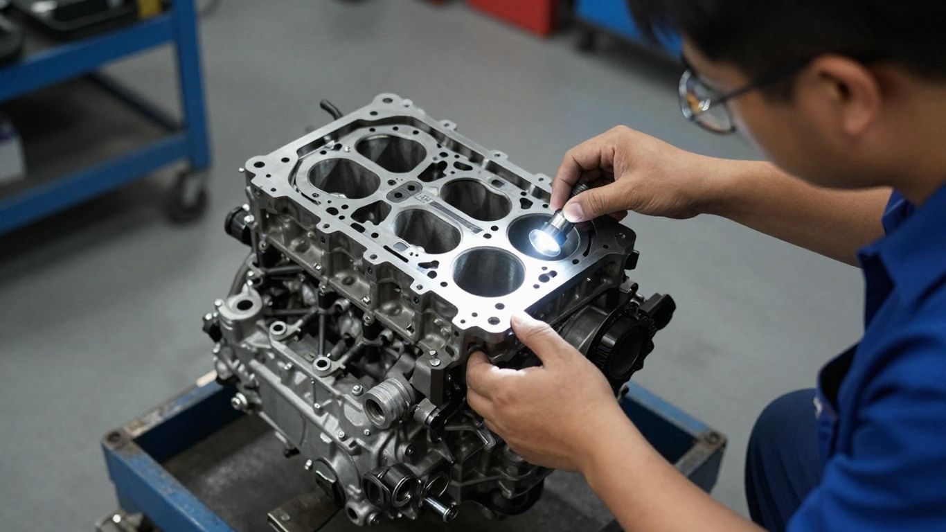 Mechanic inspects an older used car engine