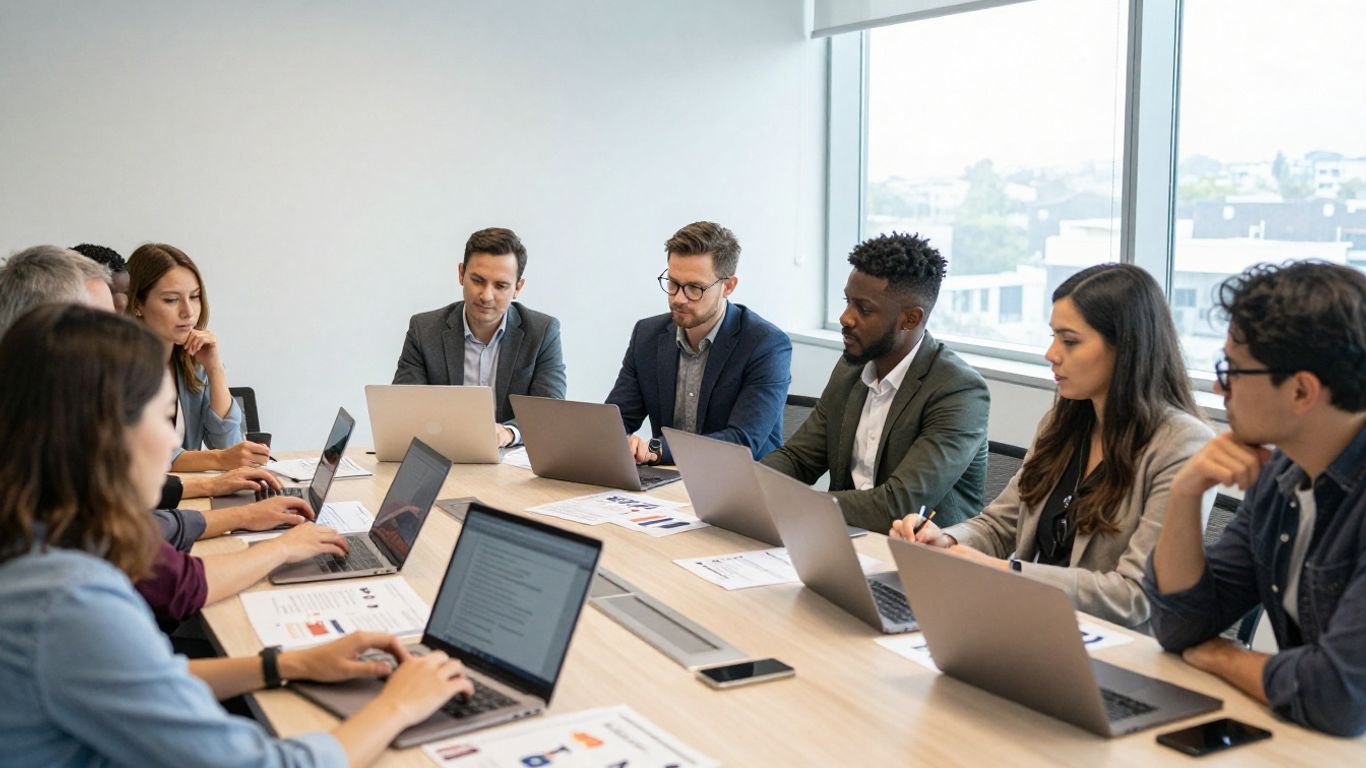 Marketing team reviewing B2B campaign strategy