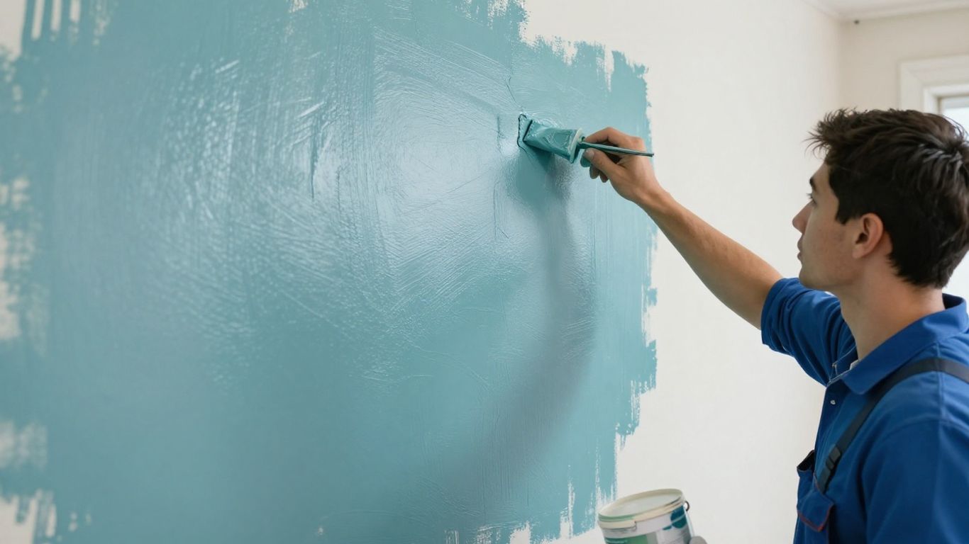 Painter applying fresh paint to an interior wall.