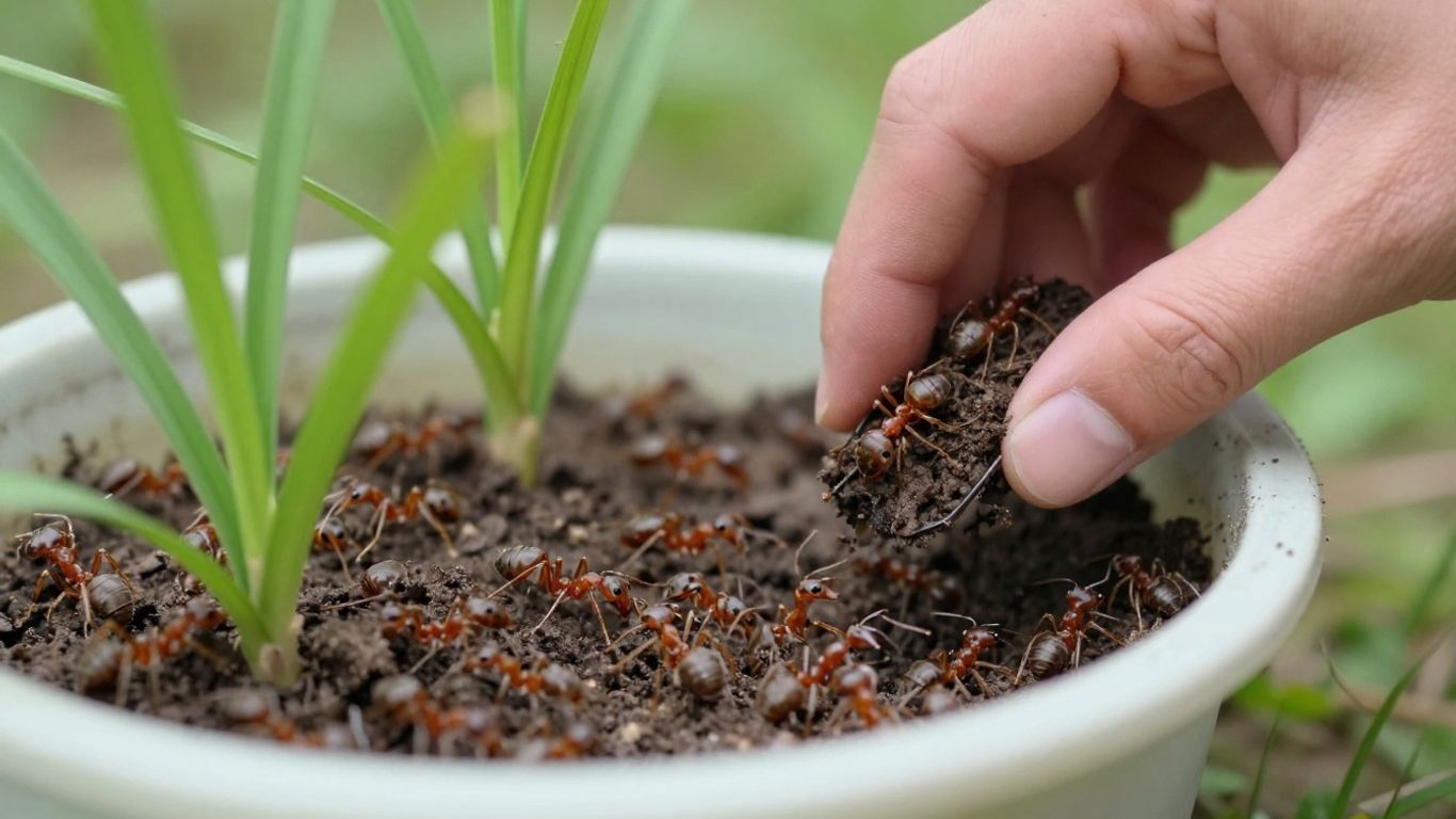 Ameisen werden sanft in einen Behälter umgesiedelt.