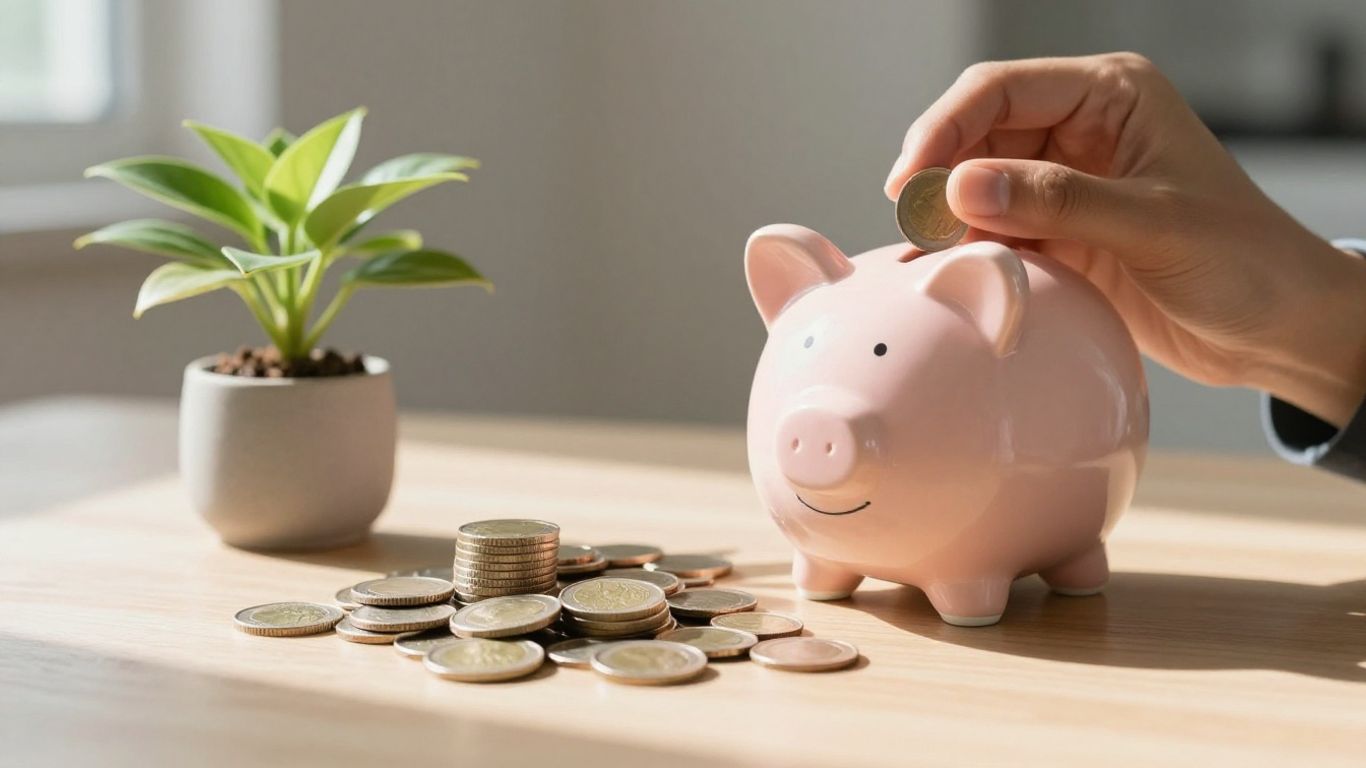 Persona planeando sus finanzas con monedas y billetes.