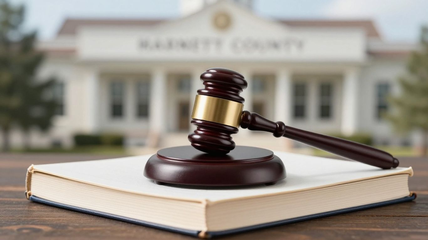 Gavel on legal book with courthouse background