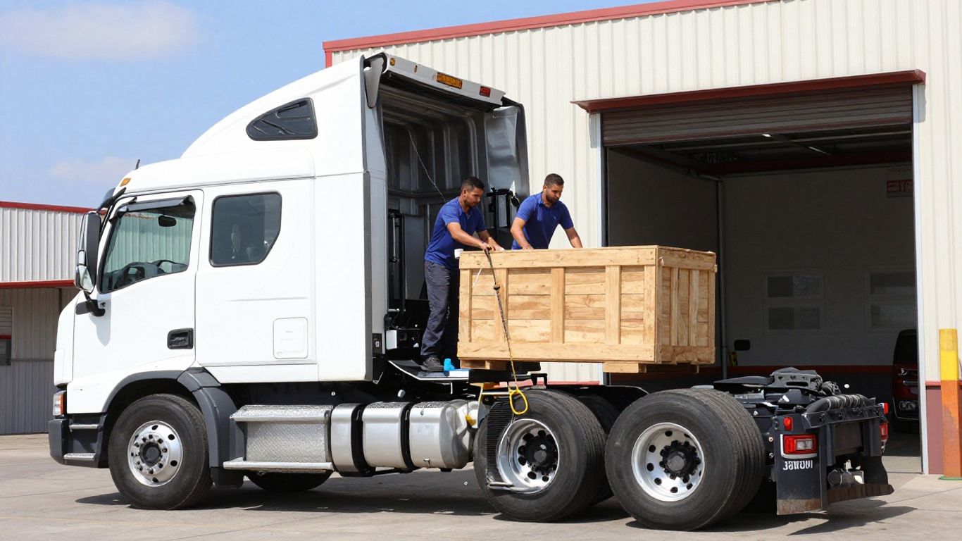 A delivery truck arriving at an auto repair facility