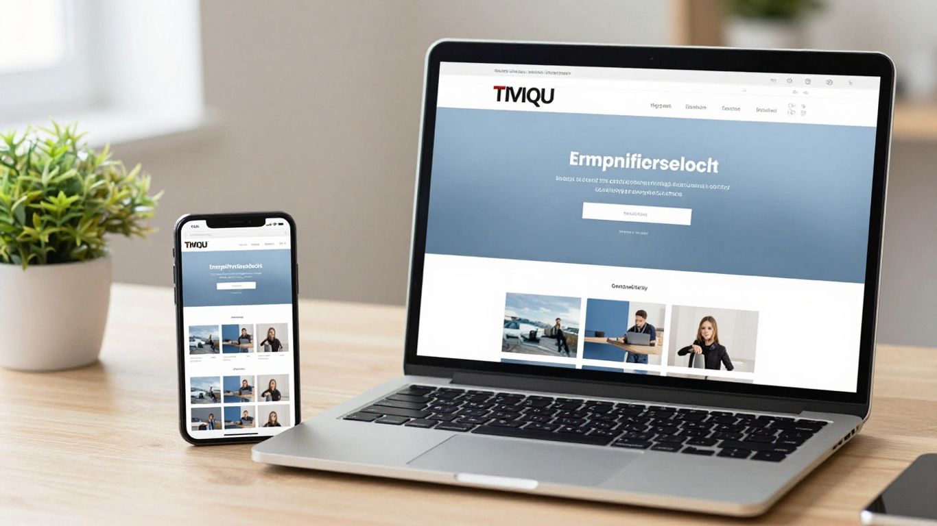 A mobile phone beside a laptop showing a clean website layout