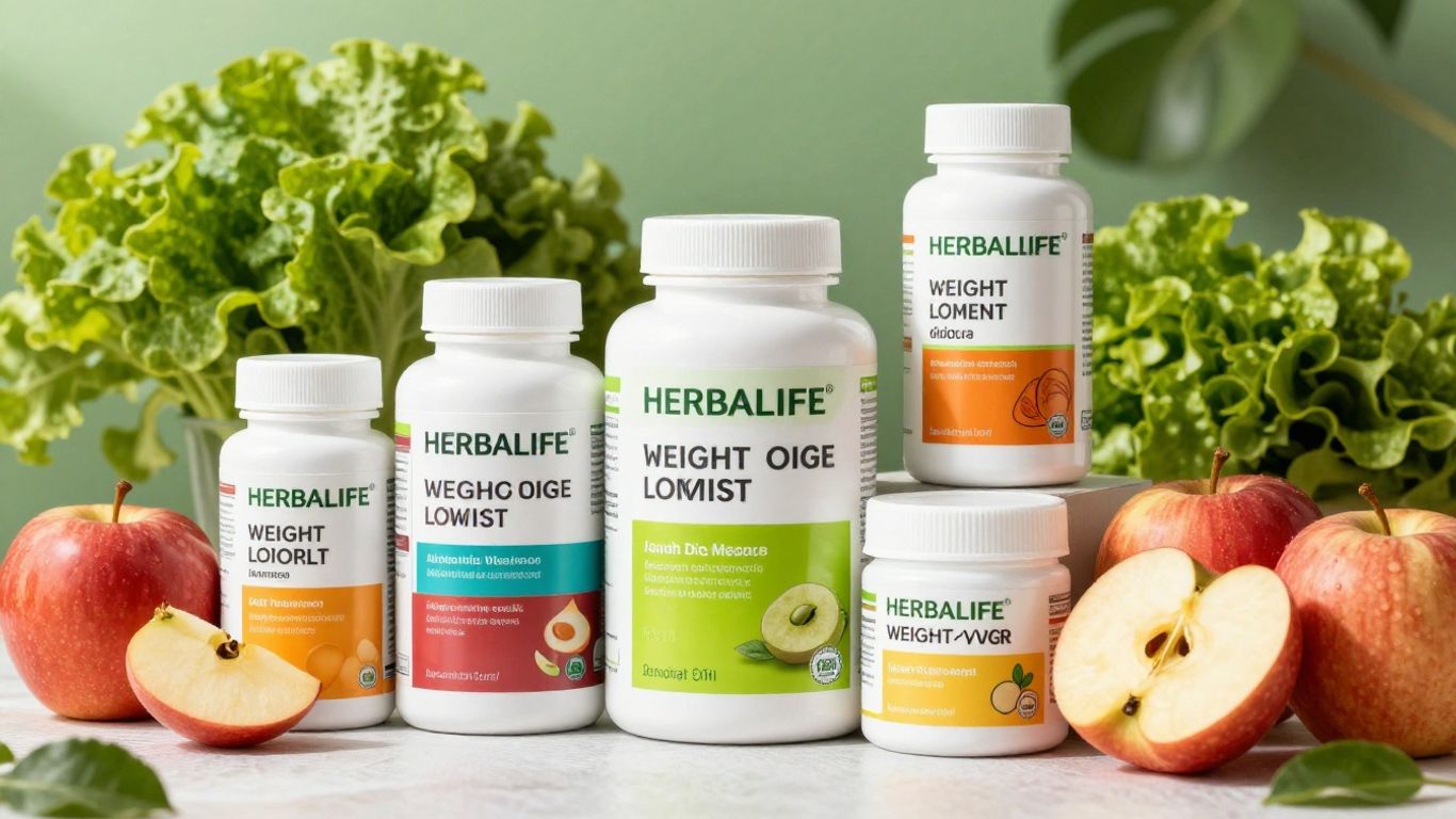 Herbalife weight loss products with fruits and vegetables.