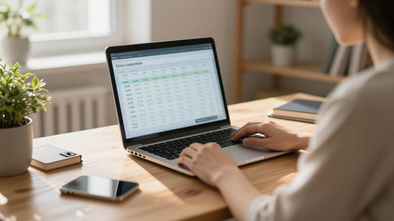 Person reviewing financial data on a screen.