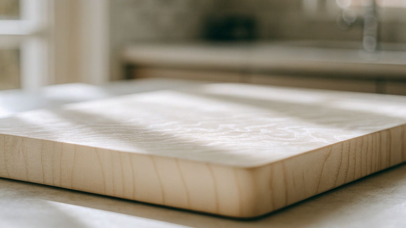 Pale maple board with softly rippling quilted grain