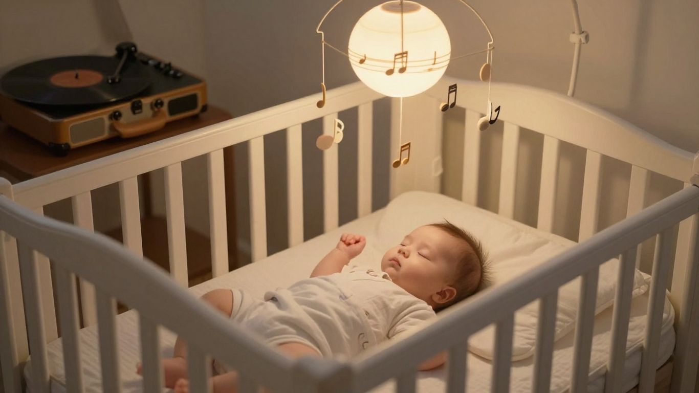 Bebé durmiendo plácidamente con música suave.