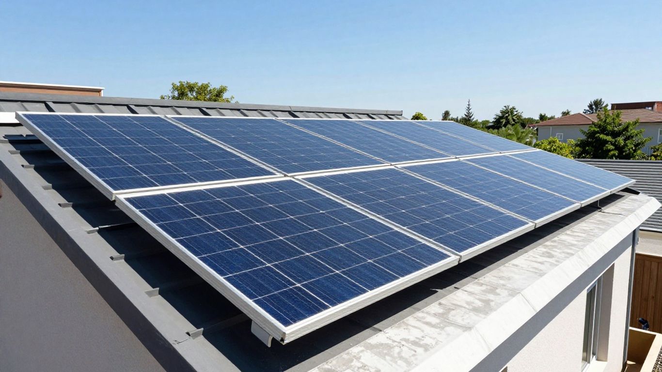 Panneaux solaires sur un toit ensoleillé.