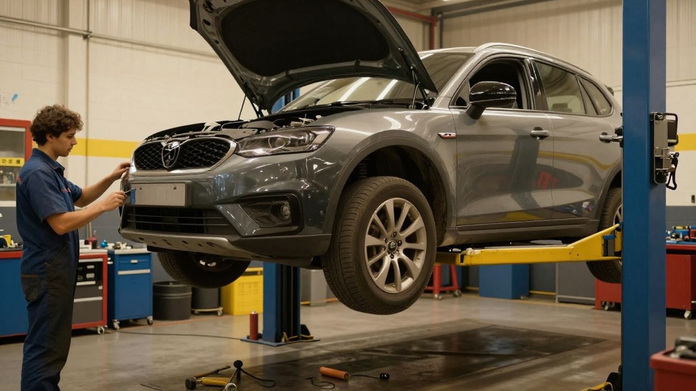 Car being serviced at a professional garage