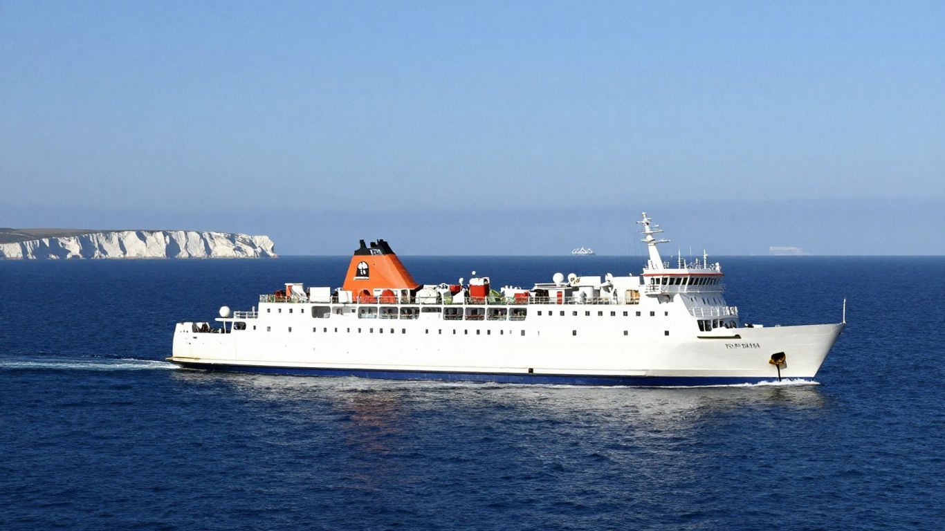 Ferry sailing across the sea from Dover to Boulogne.