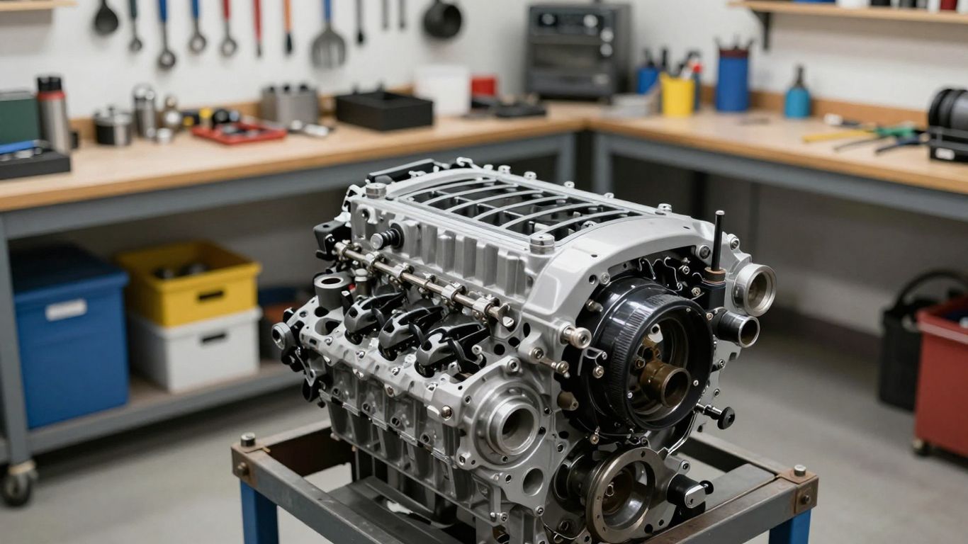 Isuzu engine in a workshop