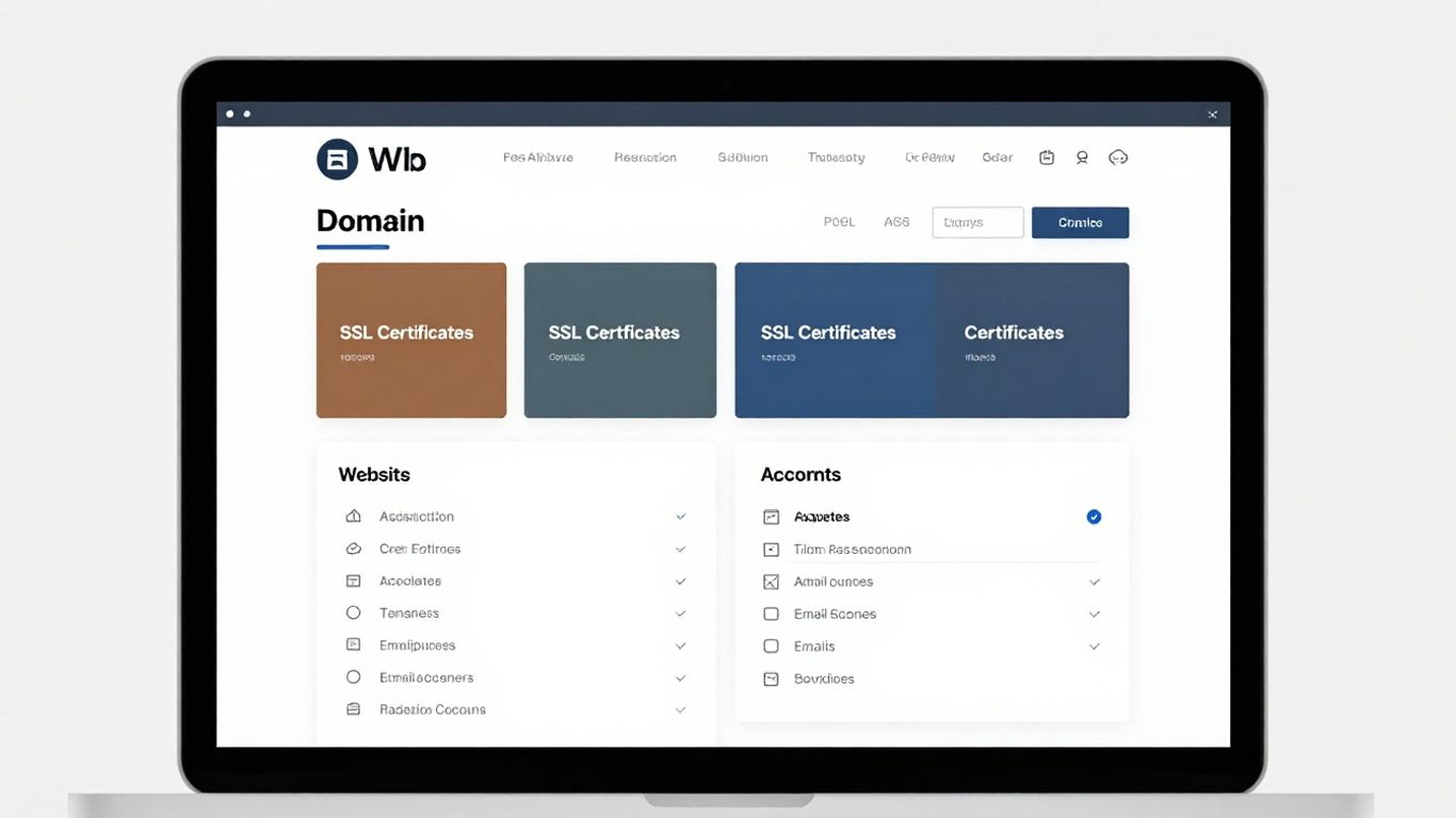 Interface de panneau de contrôle web pour la gestion de domaine, SSL et e-mails.