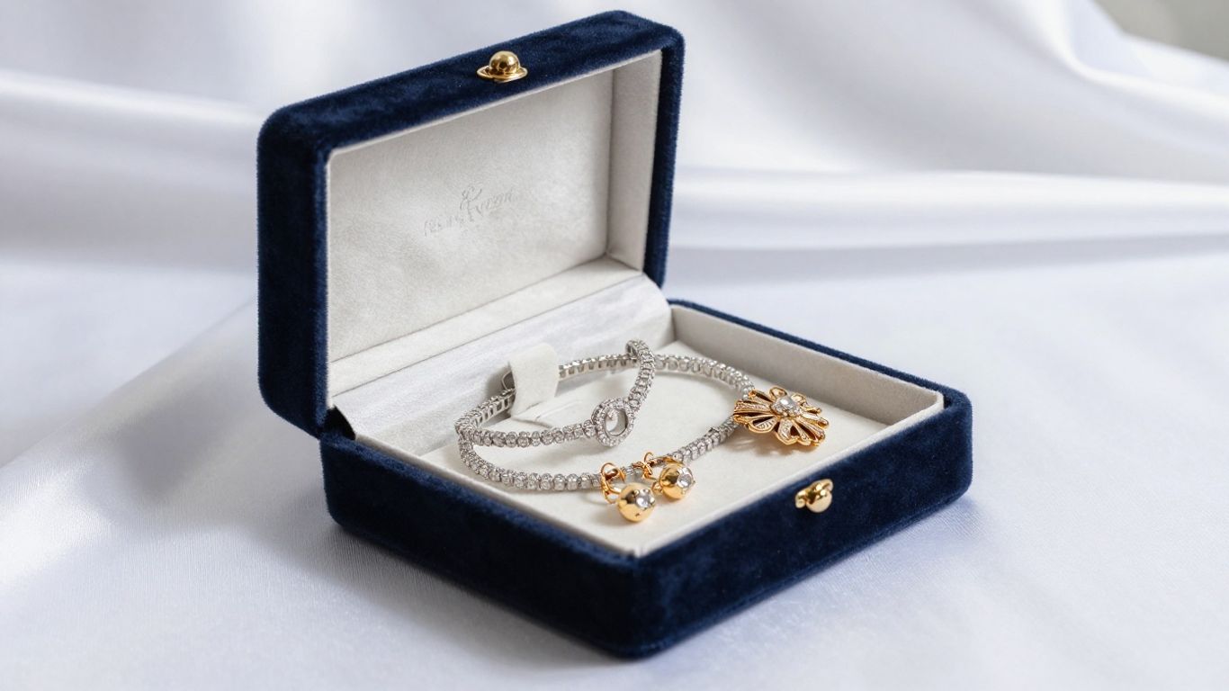 A collection of wedding jewellery items arranged carefully
