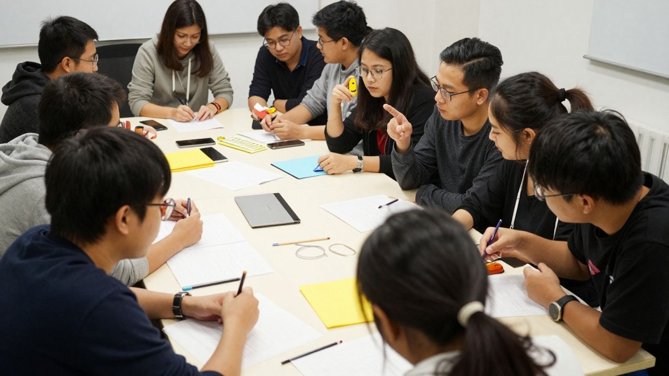 People collaborating in a dynamic workshop setting.
