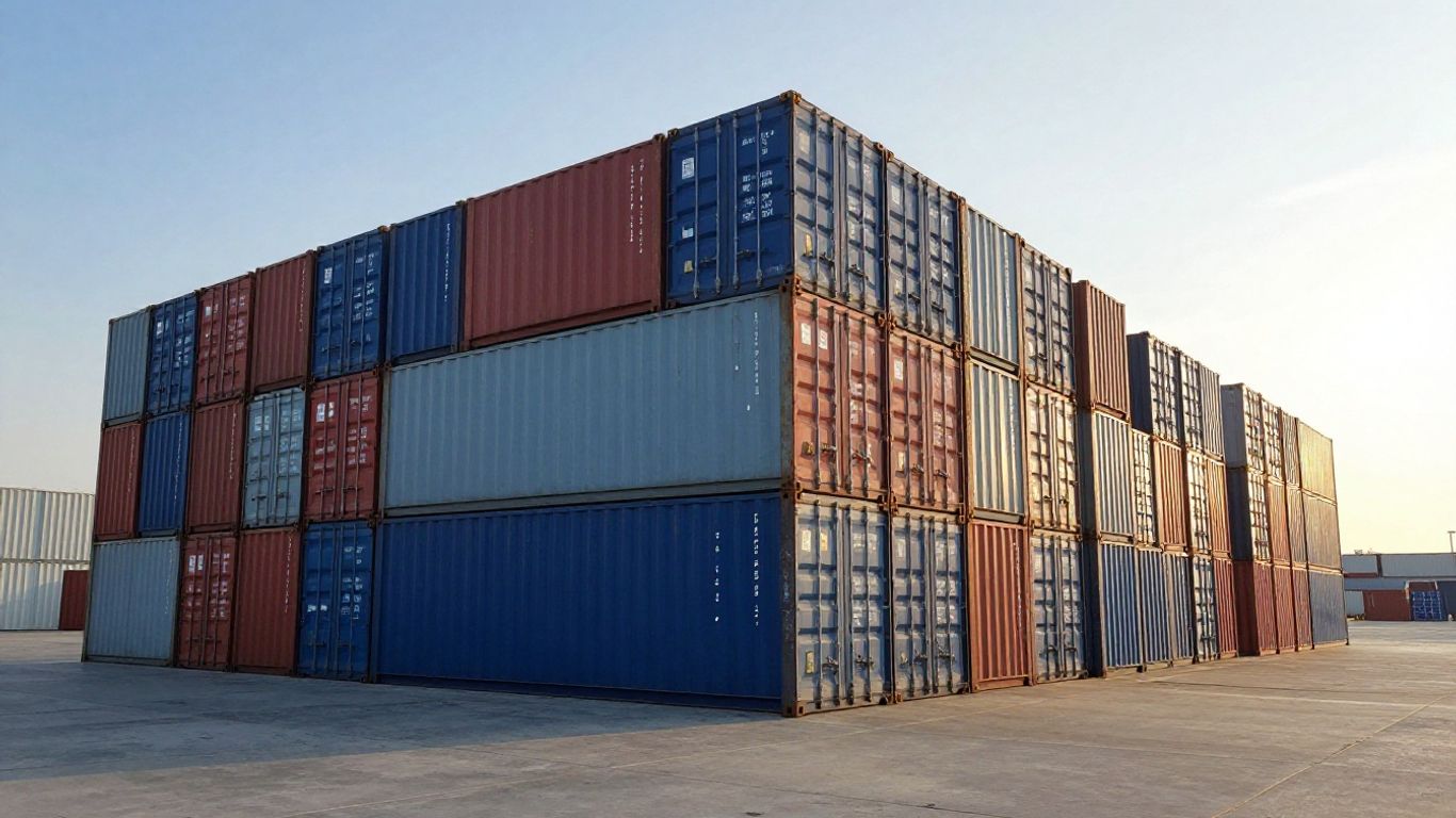 Shipping containers in a busy port