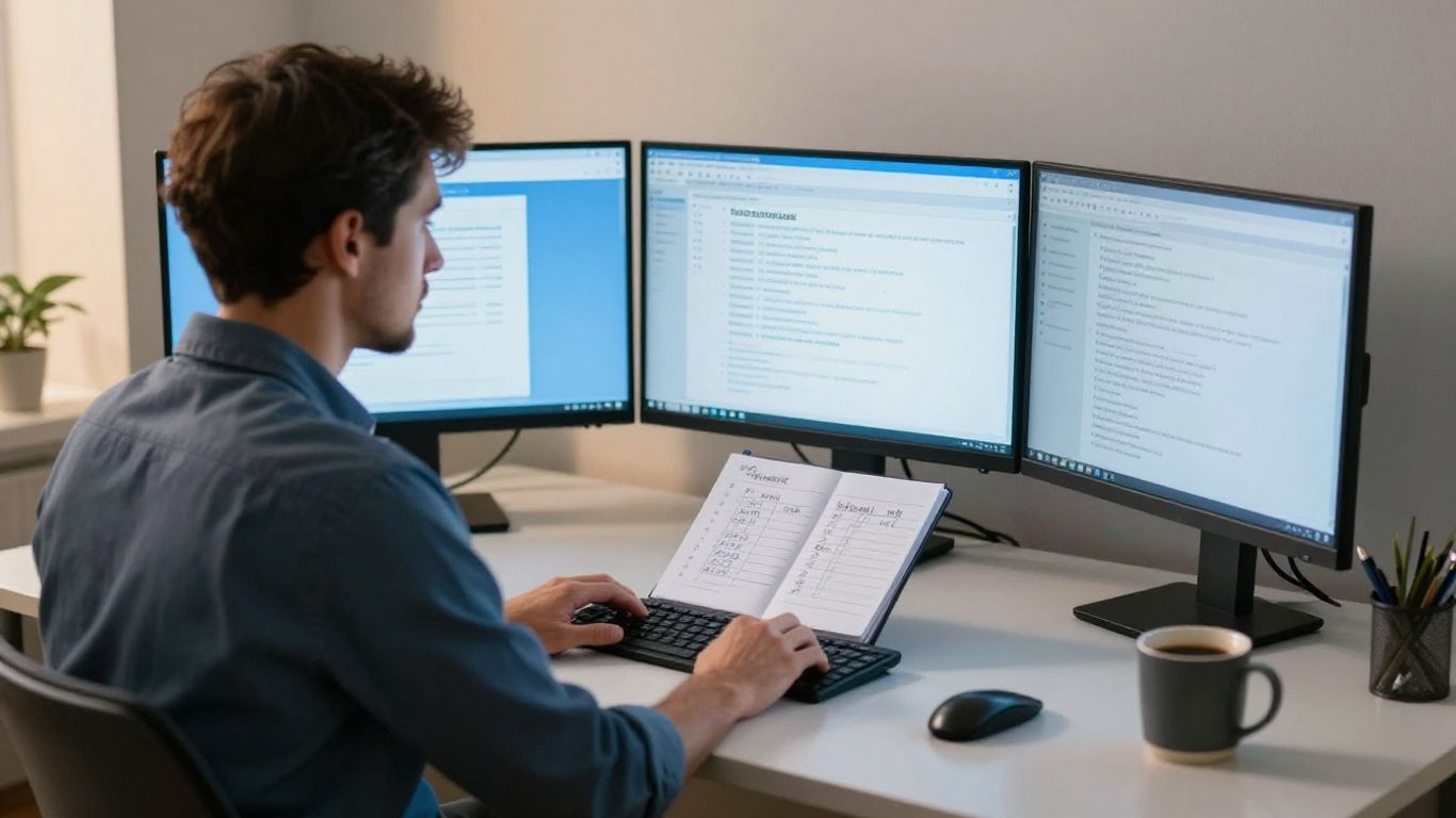Trader comparing futures account plans at a desk