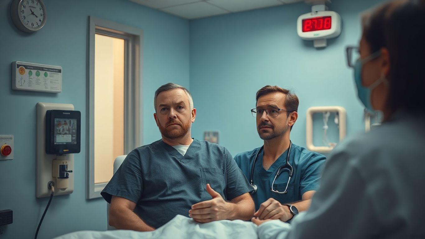 Older man receiving urgent medical assessment