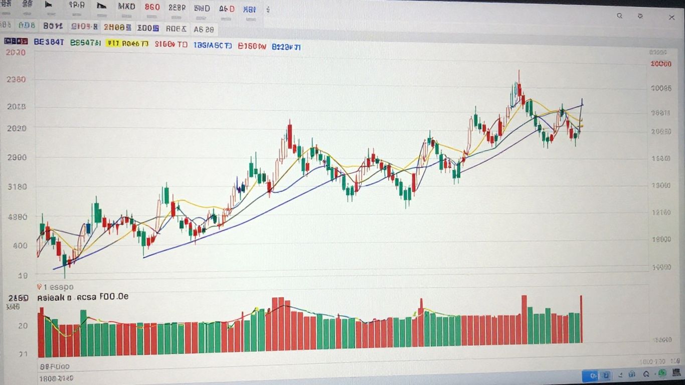 Trading chart with colorful lines indicating momentum.
