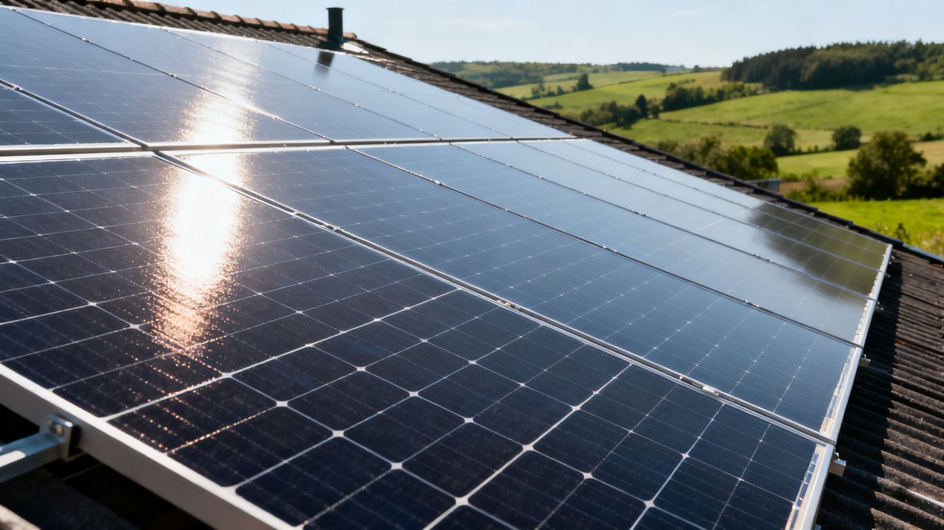 Modules photovoltaïques sur une toiture ensoleillée