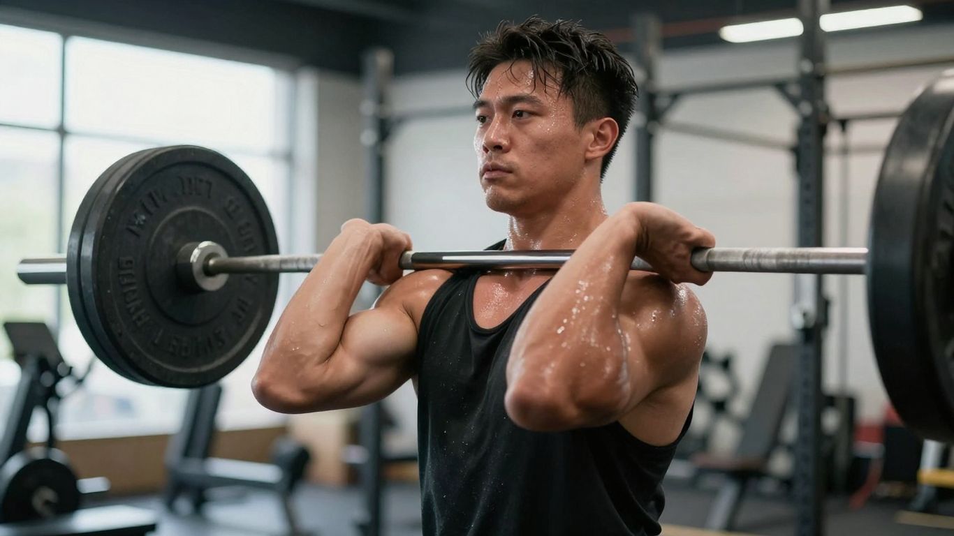 Powerlifter gripping a heavy barbell, intense focus.