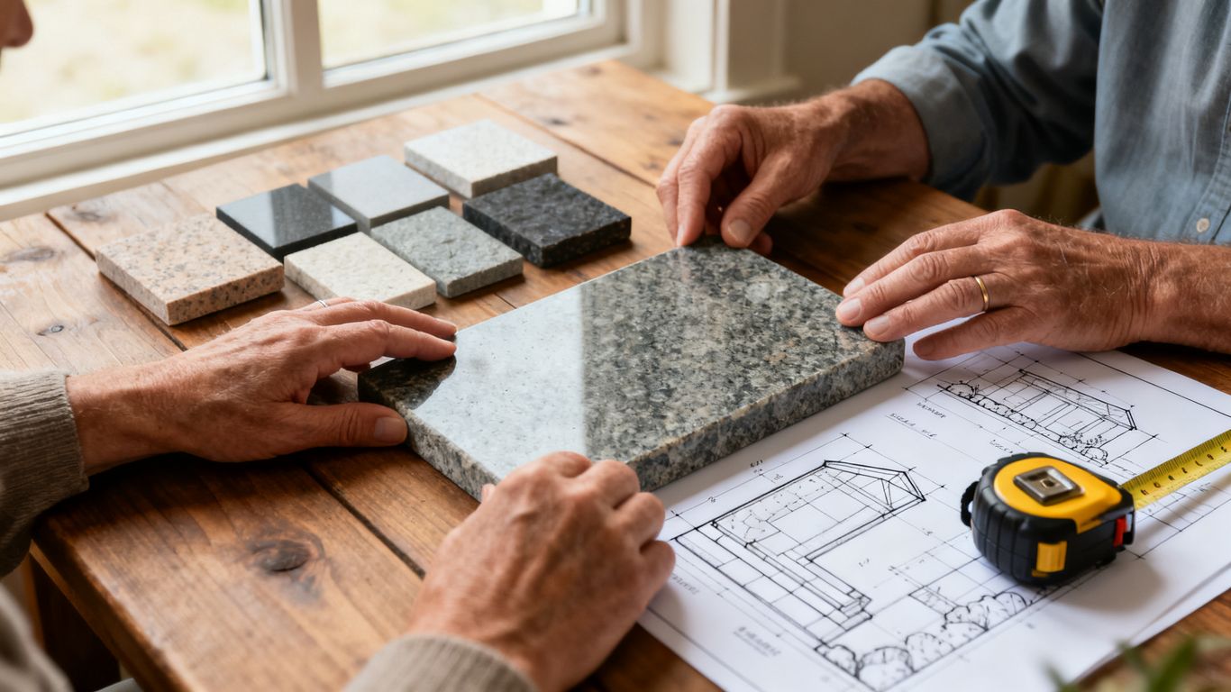 Family reviewing a headstone design and quote