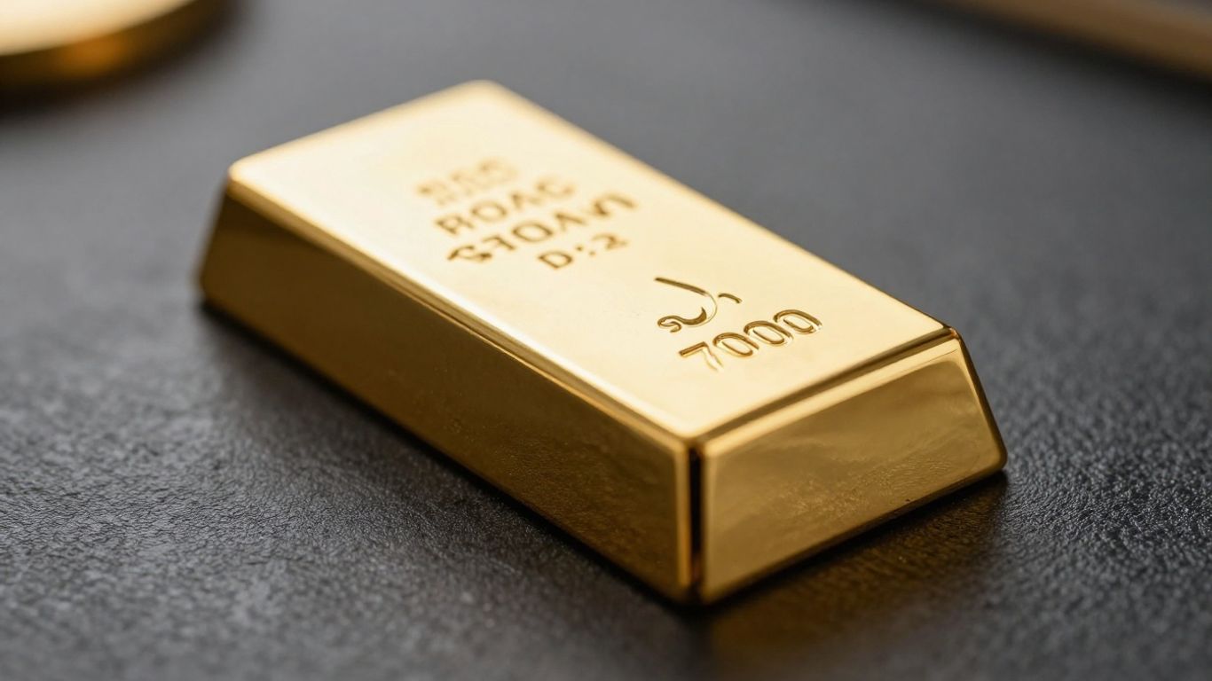 Lingot d'or brillant sur fond sombre.