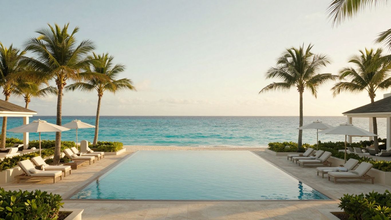 Palm-fringed adults-only resort coastline