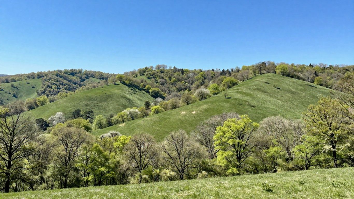 Shenandoah Valley landscape with green hills and blue sky.