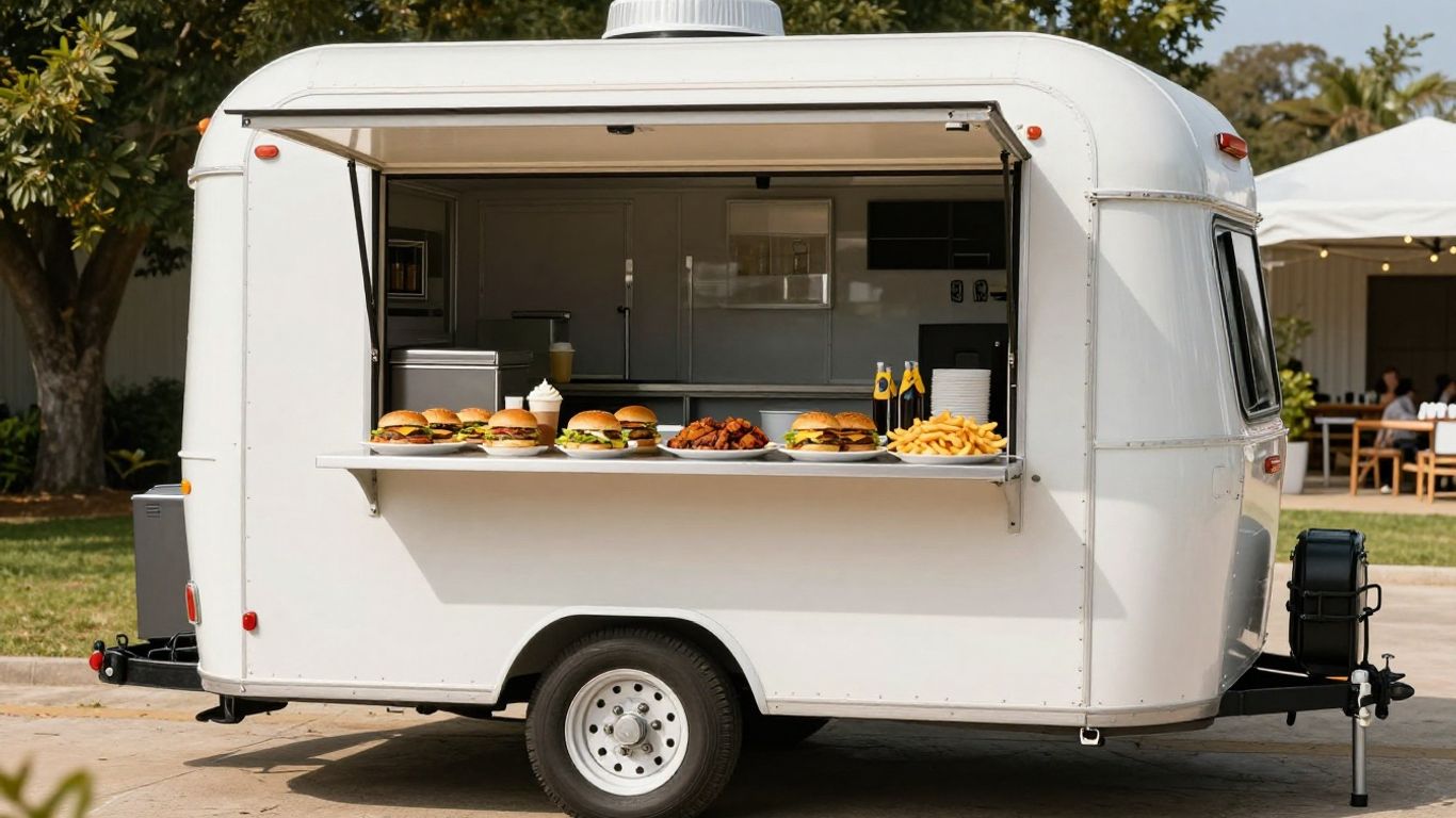 Shiny second-hand catering trailer ready for business.