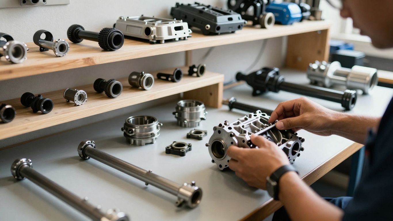 BMW car parts in a workshop