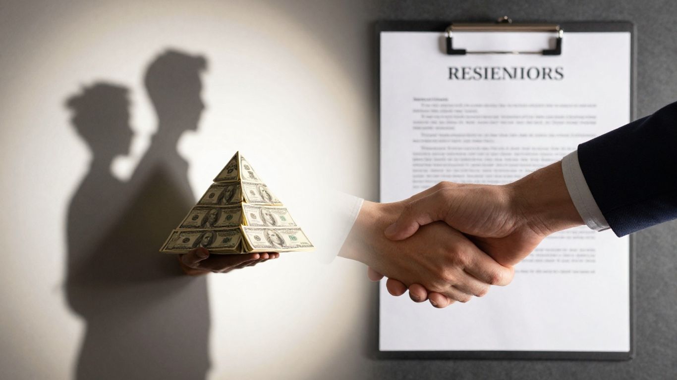 Pirámide de dinero versus apretón de manos legal.