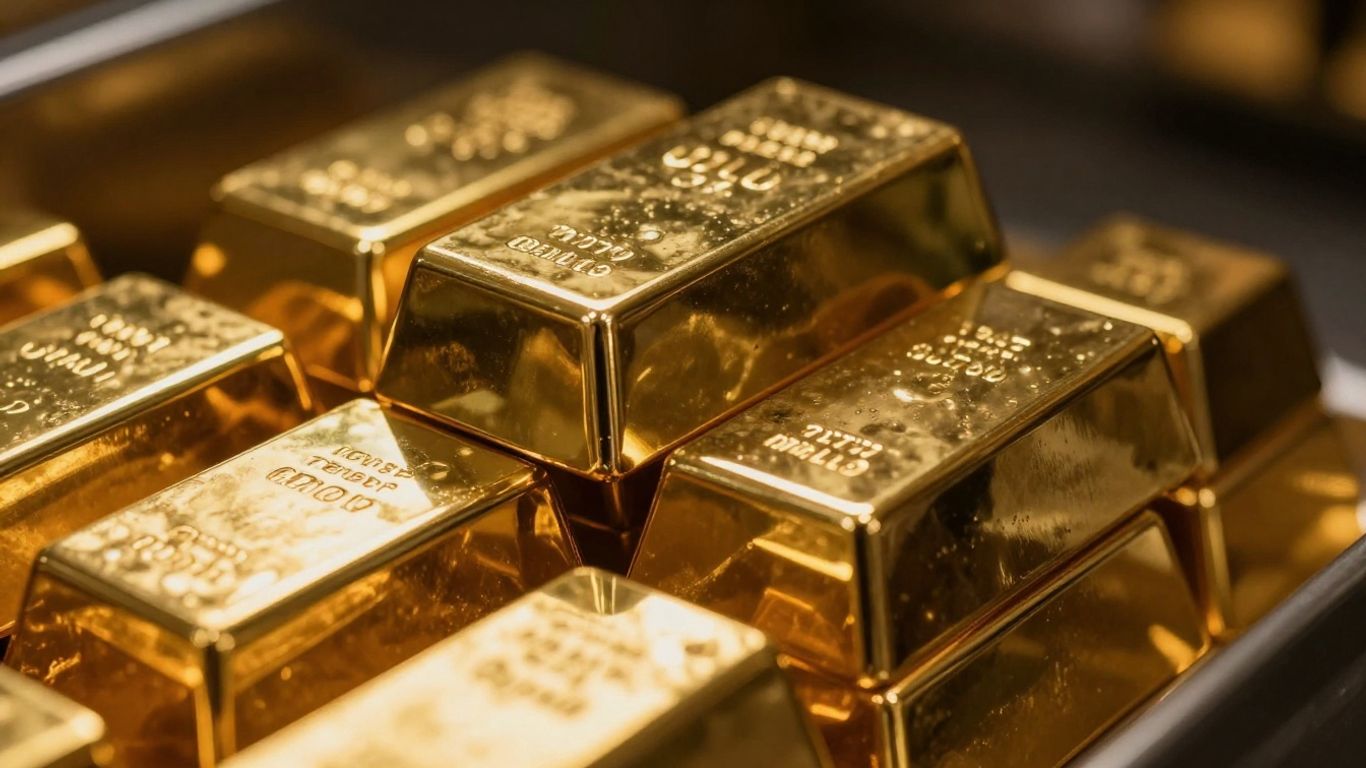 閃亮的金條堆放在金庫中。