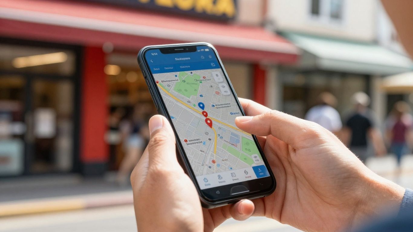 Person using phone to find local business owner.