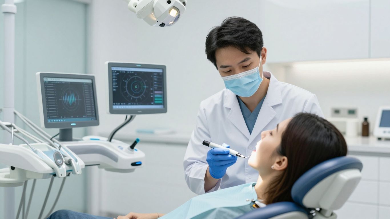 Dentist using AI technology for patient care in Australia.