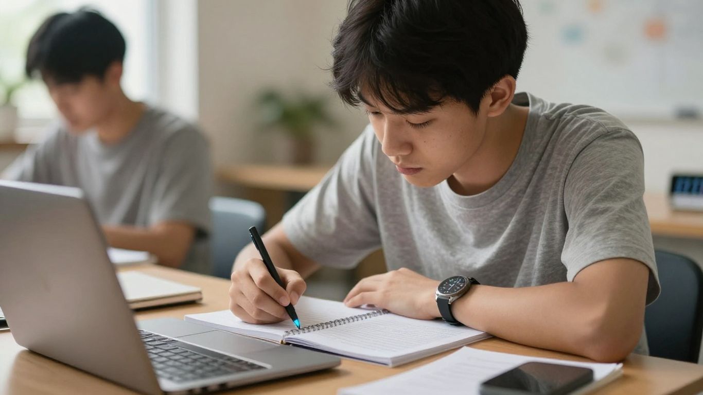 Student studying with a Pomodoro timer.